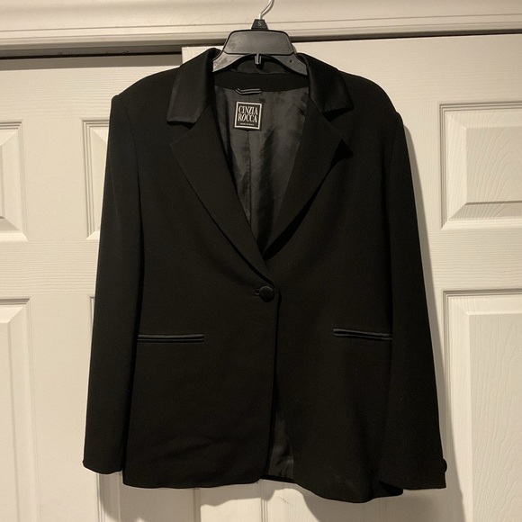 Cinzia Rocca Vintage Black Wool Single Button Dress Blazer Suit Jacket US sz 12 - Picture 1 of 9